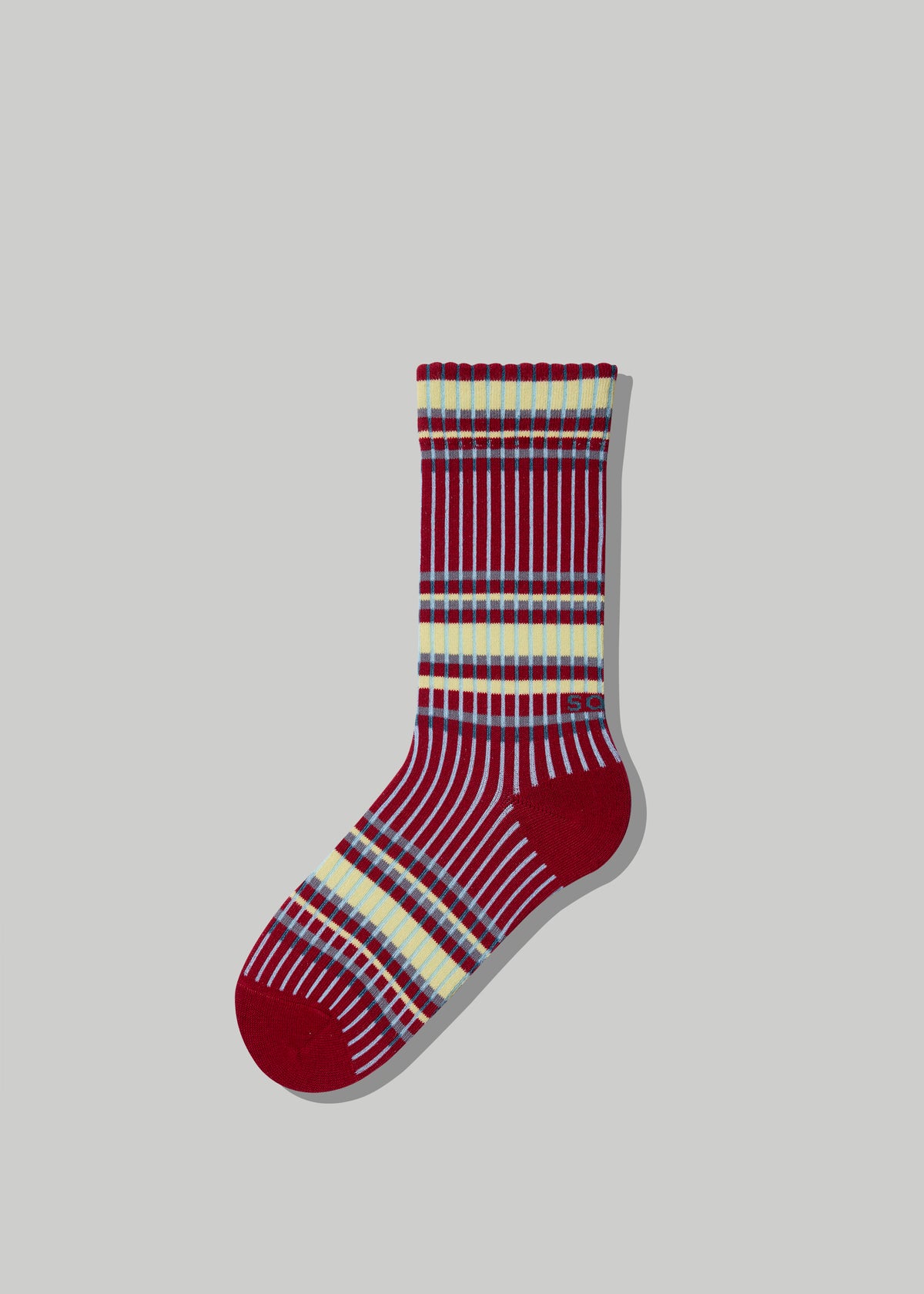 The Block Rib Socks in Burgundy, Eggshell Yellow, Sky Blue and Grey