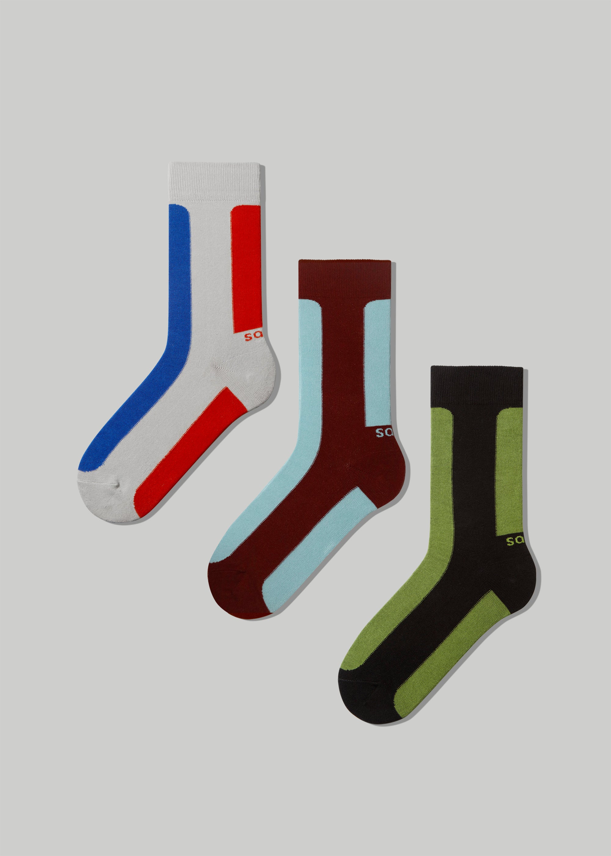 The Fence Socks in different colors as a 3 pack. 